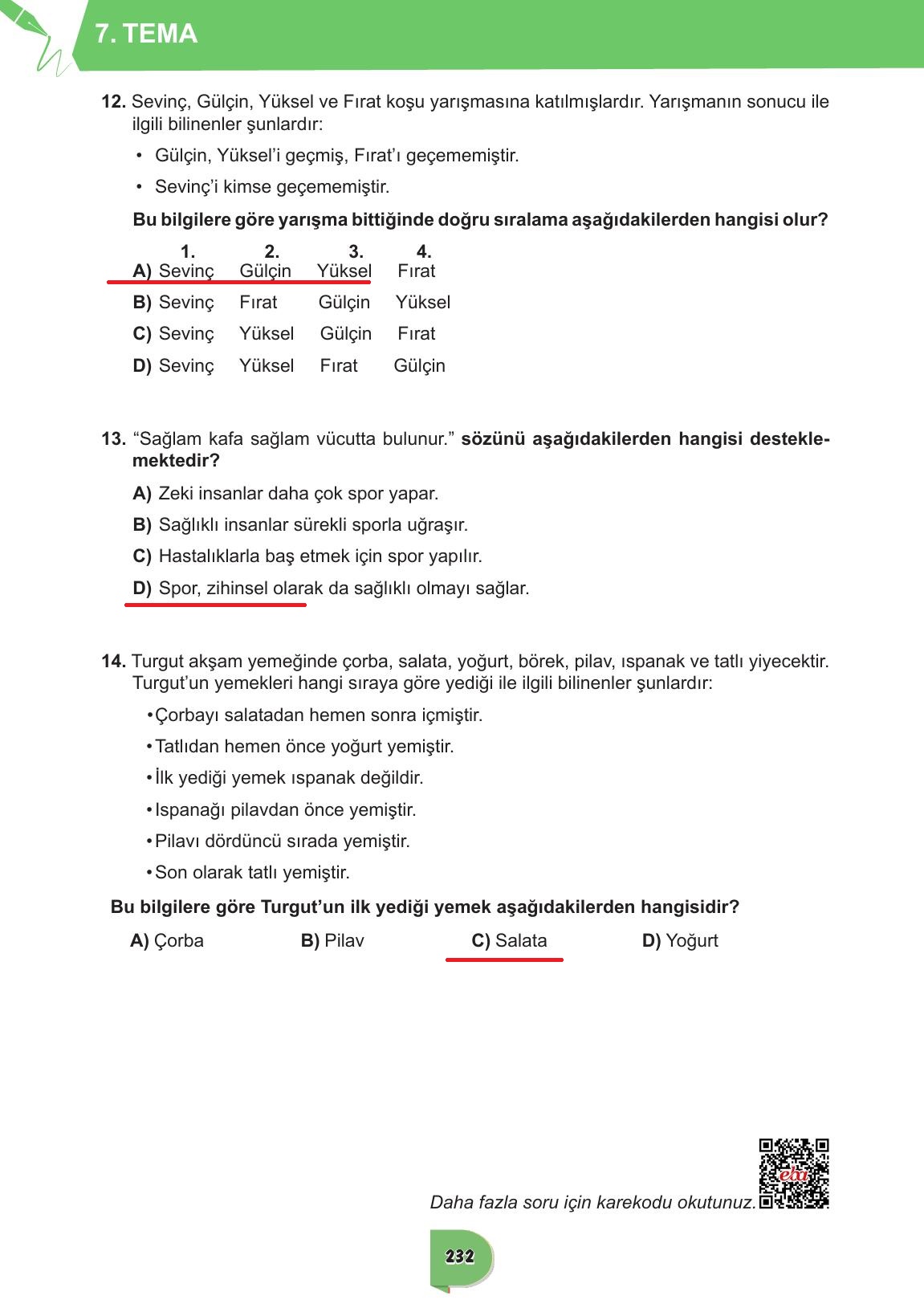 6. Sınıf Meb Yayınları Türkçe Ders Kitabı Sayfa 232 Cevapları